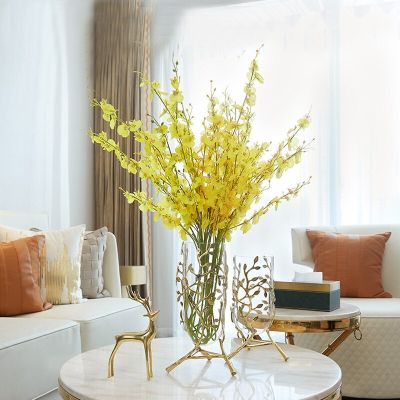 ดอกไม้แห้งจำลองจัดดอกไม้ในห้องนั่งเล่นสร้างสรรค์แนวยุโรปแจกันแก้วตกแต่งห้องนั่งเล่นทีวีของตกแต่งตู้ Heyuan ในอนาคต