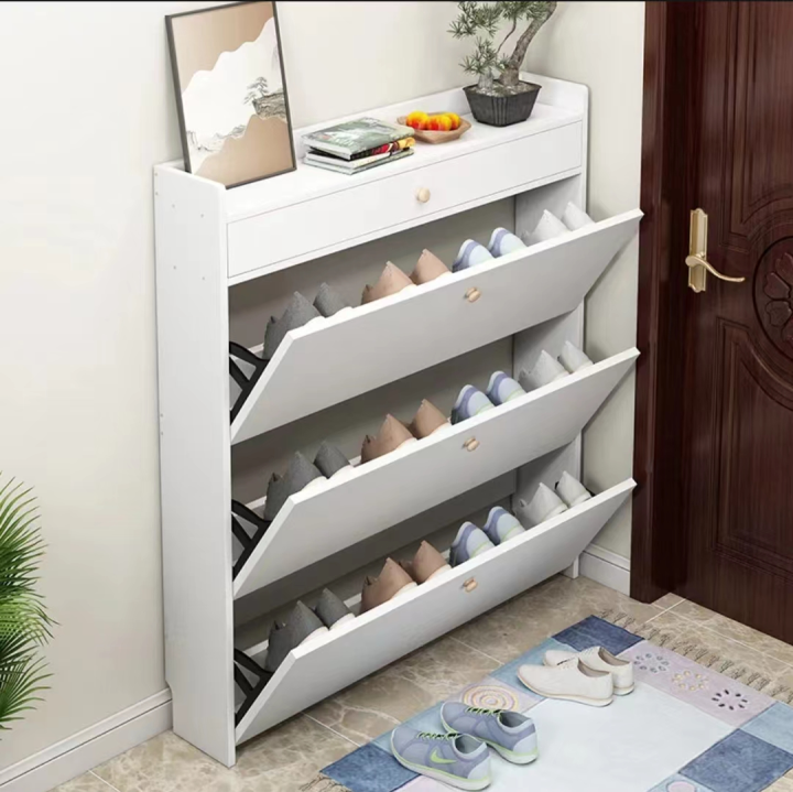 EXIHOME Shoe Cabinet 3-Layer Shoe Rack Organizer Wooden Flip Shoe ...