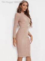 【hot】❦♨  BEAUKEY Bandage 2023 Turtleneck Sleeves Office Bodycon Criss Vestidos