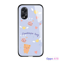 เคสใส่โทรศัพท์สำหรับ A18 OPPO A38หรูหรา INS ญี่ปุ่นและเกาหลีดอกไม้โชคดีเคสมันวาวกระจกเทมเปอร์ปลอกเคสประกบหลังแบบแข็ง