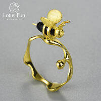 Lotus Fun Natural Gemstone 18K Gold Bee and Dripping Honey Rings Real 925 Sterling Silver Rings for Women Handmade Fine Jewelry