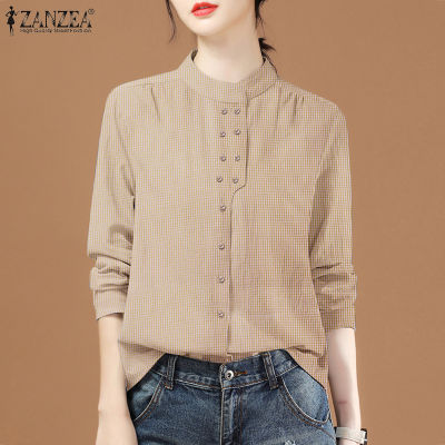(จัดส่งฟรี)Fancystyle ZANZEA เสื้อคอยาวแขนเสื้อเดินทางของผู้หญิงลำลองย้อนยุคเช็คเสื้อลายสก๊อต #8