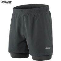 ARSUXEO Running Shorts Men Active Training Exercise Jogging 2 in 1 Sports Shorts with Longer Liner Quick Dry B192