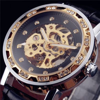 New Luxury Winner Fashion Casual Retro Vintage Stainless Steel Men Mechanical Watch Diamond Automatic Skeleton Watches Men Gift