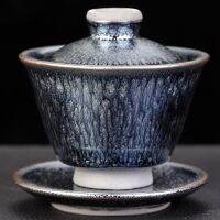 Jian Zhan Tenmoku Gaiwan 170Ml ดอกไม้บานชุดชากังฟูชุดเซรามิคถ้วยน้ำชา