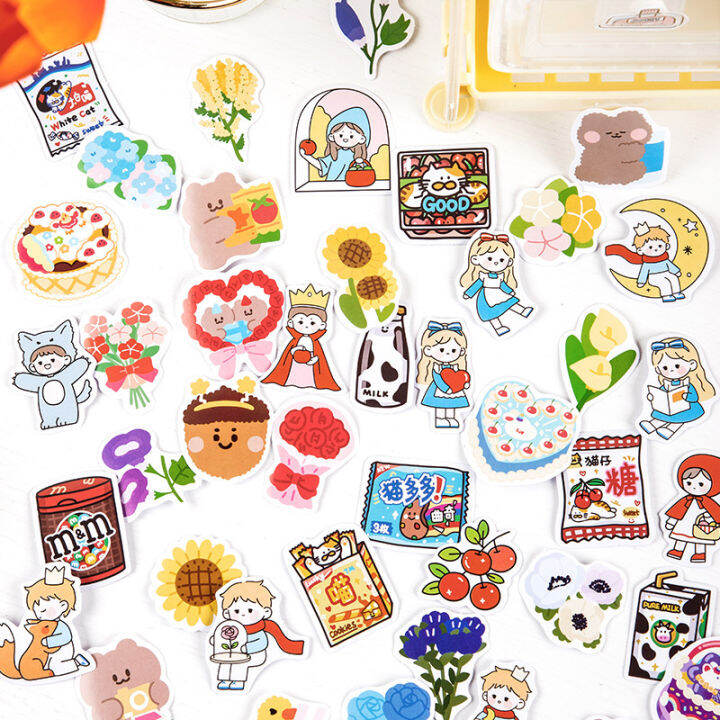 imoda-46pcs-bag-sweet-stickers-cartoon-cute-diary-journal-stationery-flakes-diy-decorative-sticker