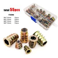 ♧ 55pcs/Box Mix M4 M5 M6 M8 Hex Hexagon Socket Head Thread Embedded Insert Nut E-nut Set Kit for Wood Furniture Bed Cabinet Sofa