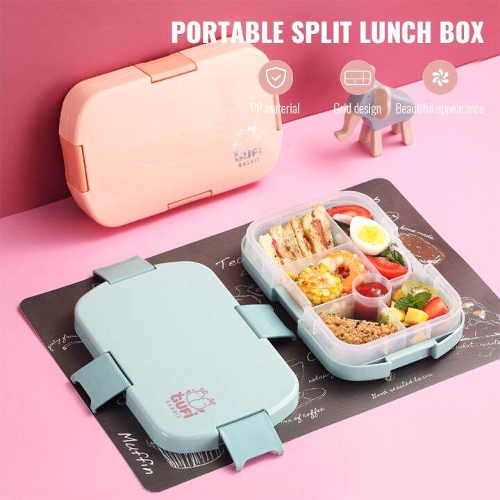 Kid's Lunch Box Cartoons Compartment Portable Spill-proof Student Bento ...