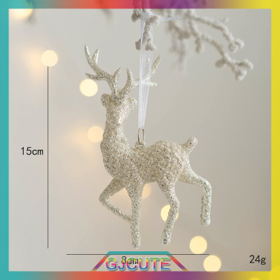 GJCUTE ต้นคริสต์มาสแขวนจี้แววเล็กคริสต์มาสกวาง oranments Xmas Elk Merry Christmas Decor Happy New Year White Deer