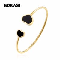 BORASI New Stainless Steel Heart Love Bracelets amp; Bangles For Women Trendy Charms Gold Color Bracelet Bangle Wedding Jewelry