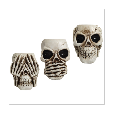 3PCS Skull Head Flower Pots Gothic Skeleton Planter Container Halloween Ornament