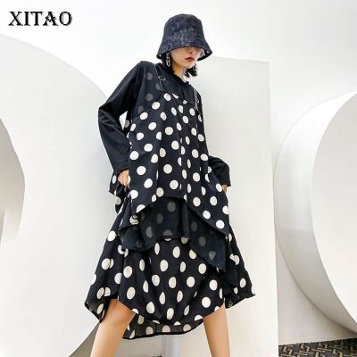 XITAO Dress Black Long Sleeve Dot Irregular Patchwork Dress