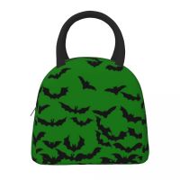 Just Bats Green Lunch Bag Halloween School Lunch Funny Graphic Design Thermal Tote Handbags Portable Insulated Cooler Bag