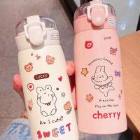 500ml Large Capacity Straw Vacuum Cup Girl Cute Water Cup High-value Free Random Special Cup Style Stickers A9M6