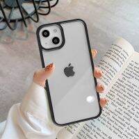 เคสโทรศัพท์ซิลิโคนกันกระแทกขอบสีลูกอมสำหรับ iPhone 14Pro Max 11 12 13ฝาครอบด้านหลังโปร่งใสป้องกัน