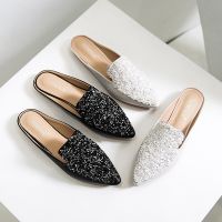 CODiy085671 Women Sandals and Slippers 2021 New Flat Shoes Large size Baotou Sandals Women Summer Fashion Patent leather Rhinestone Sequin Muller Shoes Pointed