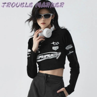 TroubleMaker เสื้อครอป เสื้อยืด ชุดเซ็ทผู้หญิง เสื้อยืดคอกลม เสื้อยืด ผญสวย ๆ เวอร์ชั่นเกาหลี ผ้าคอตตอน ใส่สบาย เรียบง่าย 2023NEW WTX23909HY 36Z230909