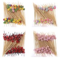 100PCS Disposal Bamboo Toothpicks Fruit Salad Buffet Picks Colorful Loving Heart Aperitif Cocktail Sticks Decoration Accessories