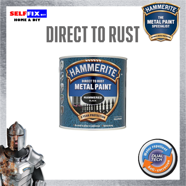 Hammerite Black Metal Paint Hammered Finish 250ml Direct to Rust