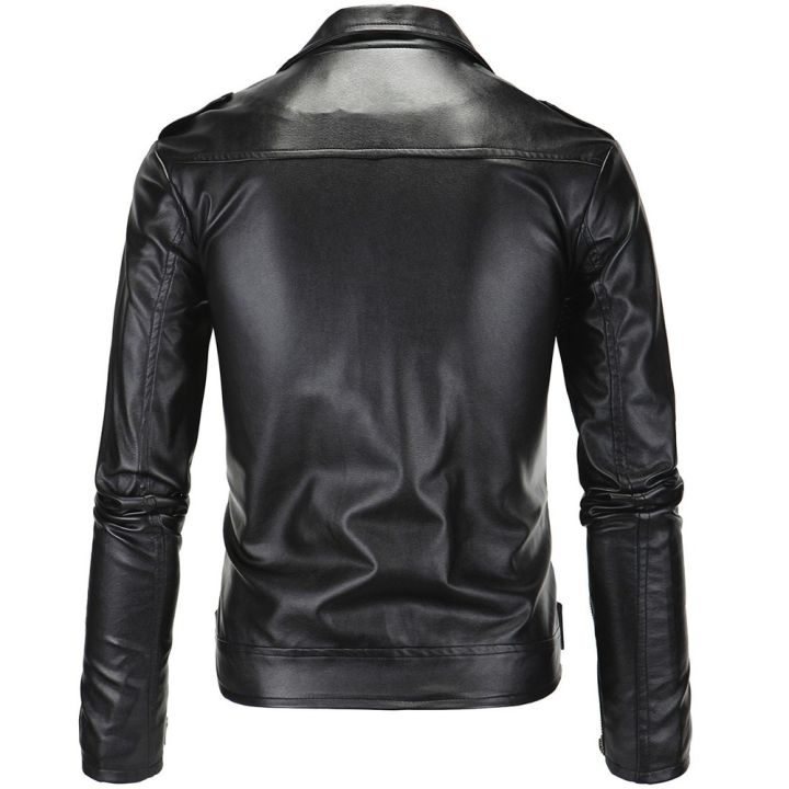 เสื้อแจ็กเก็ตหนัง-pu-สำหรับผู้ชายเสื้อคลุมลำลองสีขาวสีดำแนวทแยงมีซิปสำหรับขี่มอเตอร์ไซค์ใหม่2023