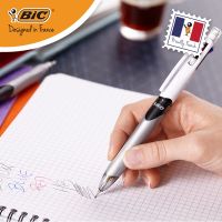 France BIC 3 + 1ปากกาอเนกประสงค์ขนาด1.0มม. ปากกาลูกลื่น + ดินสอกด0.7มม. สีดำสีน้ำเงินเครื่องเขียนสำหรับเขียนและเขียนสีแดง