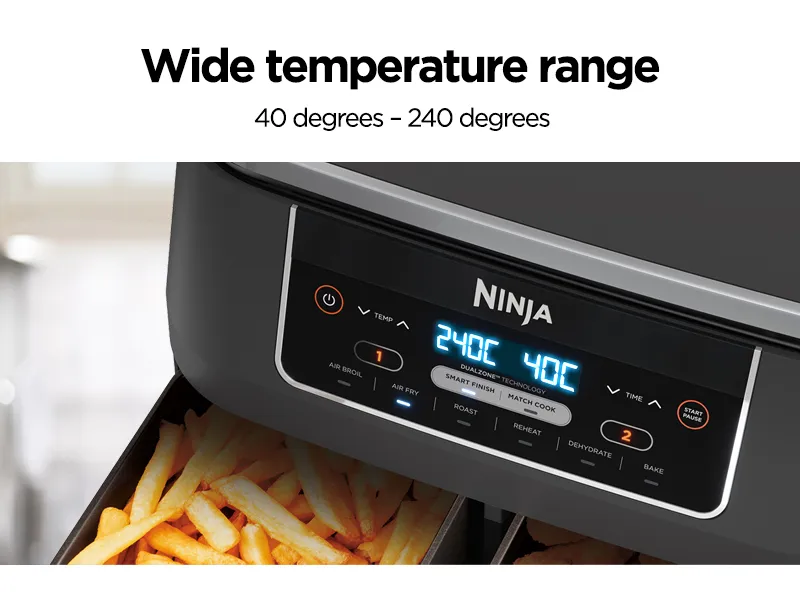 Ninja Foodi Dual Zone Digital Air Fryer, 2 Drawers, 7.6L, 6-in-1, Uses No  Oil, Air Fry, Max Crisp, Roast, Bake, Reheat, Dehydrate, Cooks 4-6  Portions, Non-Stick, Dishwasher Safe Baskets, Black AF300UK 