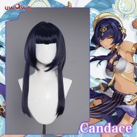 UWOWO Genshin Impact Candace Cosplay Peruca ฮาโลวีน Candace Cosplay Cabelo Azul Escuro 55Cm Perucas Sintéticas Resistes Ao Calor