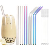 304 Stainless Steel Straw Metal Reusable Drinking Straws Set With Cleaning Brush Bag Tea Cocktail Smoothie Juice Bar Accessory Specialty Glassware