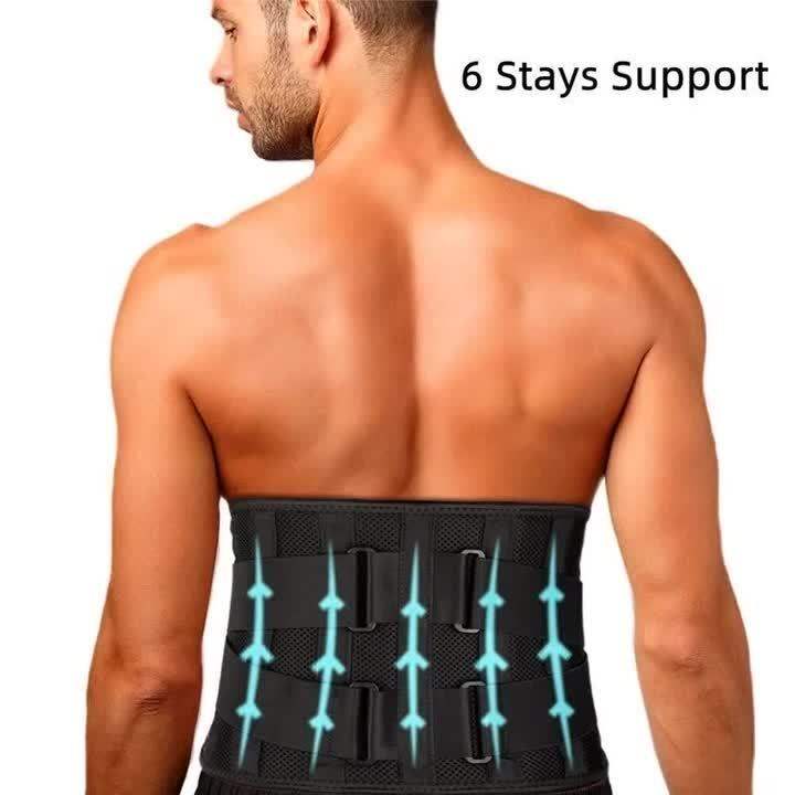 Double Compression Lumbar Belt Lower Back Support Brace With 6 Stays