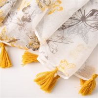 Butterfly Print Shawl Tassel Scarf Polyester Long Scarves