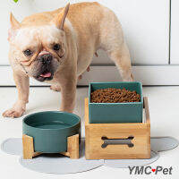 High Quality Ceramic Dog Bowl with Bamboo Stand French Bulldog Food Feeder Cat Food Container Luxury Pet Supplies Nordic Color