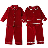 100 cotton 2 pieces button up girls boys sleepwear pyjamas sibling kids children solid red christmas pajamas set