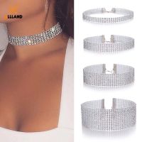 Fashion Inlay Crystal Rhinestone Necklace/ Women Full Diamond Choker/ Retro Punk Silver Clavicle Chain/ Bride Wedding Jewelry Accessories