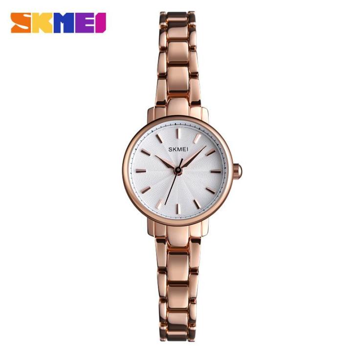 skmei-นาฬิกา-quartz-สำหรับผู้หญิง-หน้าปัดสแตนเลสสตีลเรียบง่ายกันน้ำ1410