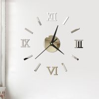 ZZOOI DIY Interior Roman Wall Clock 3D Acrylic Mirror Wall Stickers Quartz Clocks Living Room Watch Home Decor Mural Decals