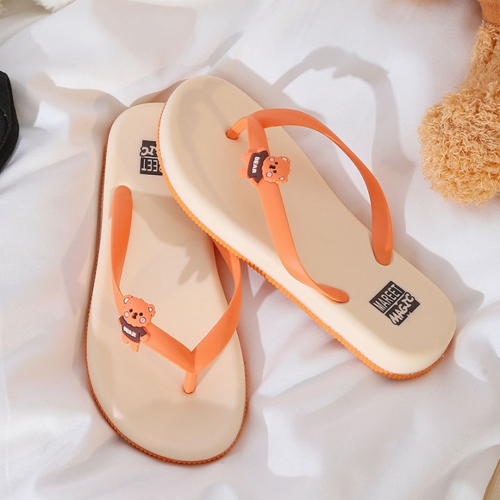 ส่งเร็วพิเศษ-flip-flops-ผู้หญิงฤดูร้อนนอกสวมลื่นสุทธิสีแดงสาวน่ารักหมีนักเรียนครัวเรือนคลิปฟุตสุภาพสตรีรองเท้าแตะและรองเท้าแตะ