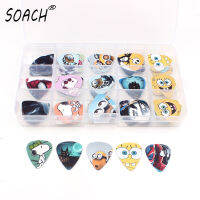 SOACH A lot of kinds 100pcs 15grids Rock Band cartoon Guitar Picks Mix Plectrums + Clear Makeup Draw Case Bead Box earrings DIY Guitar Bass Accessorie