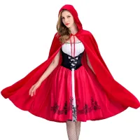 WomenS Gothic Red Riding Hood Costume Hooded Cloak Christmas Halloween Party Dress with Cape Adult Role-Playing