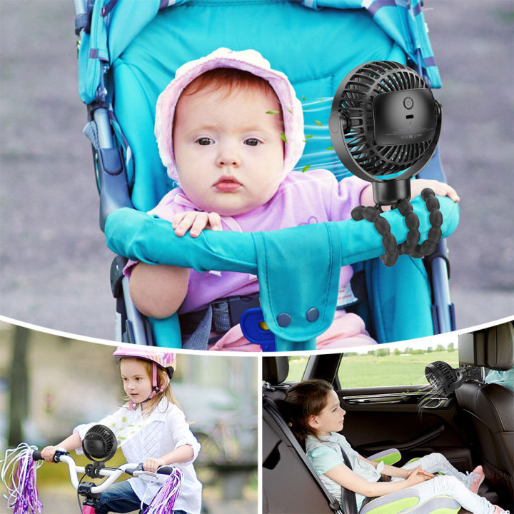 smartdevil-2022-upgraded-portable-stroller-fan-4000mah-small-stroller-fan-clip-on-for-baby-4-speeds-car-seat-fan-with-flexible-tripod-dual-360-rotatable-for-peloton-bike-crib-treadmill-black