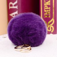 Brand Fluffy Rabbit Fur Pompom 8CM For Bags Cars Charm Real Natural Fur Balls Genuine Fur TKK005-purple keyring women