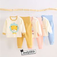 Autumn Cute Baby Boys Girls Cartoon Animals Print Cotton Sleepwear Set Long Sleeve High Waist Warm Pajamas