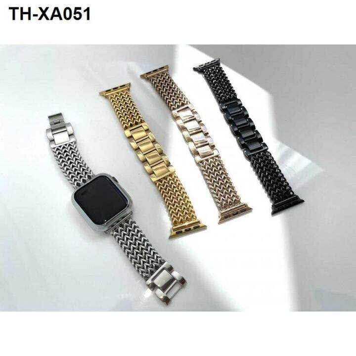 watch-strap-suitable-for-iwatch-1-7-generation-new-four-row-chain-braided-heart-shaped-stainless-steel-watch-strap