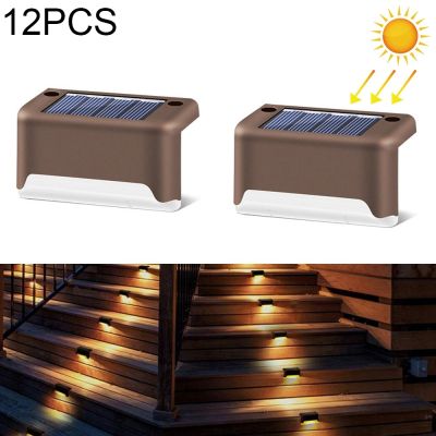 【On Sale】12 PCS LED พลังงานแสงอาทิตย์กลางแจ้งบันได IP65โคมไฟสวนกันน้ำ,แสงสีขาวอุ่น