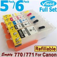 Compatible  PGI-770XL CLI-771XL Refillable Empty Print Cartridge Without Ink for Canon 770 770XL PGI-770 PGI770 XL PGI770XL CLI-771 CLI771 CLI771XL 771 771XL with Gray for PIXMA MG5770 MG6870 MG7770 TS5070 TS8070 Inkjet Printer - 5 or 6 Pack