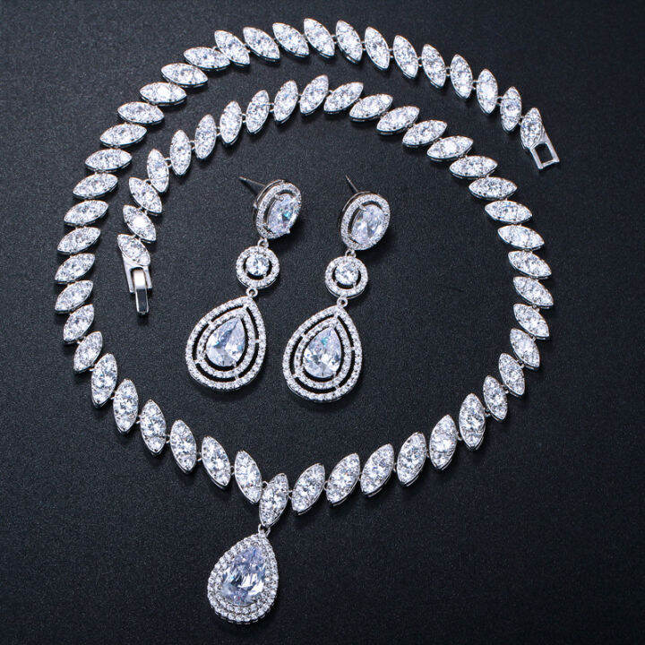 threegraces-sparkly-cubic-zirconia-ยาว-water-drop-dangle-ต่างหูสร้อยคอเจ้าสาวจัดเลี้ยงงานแต่งงานชุดเครื่องประดับสำหรับผู้หญิง-t0927