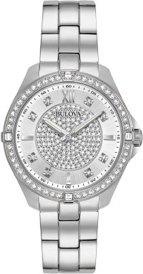 Bulova Ladies Classic Crystal Stainless Steel 2-Hand Quartz Watch, Pave Dial Style: 96L236