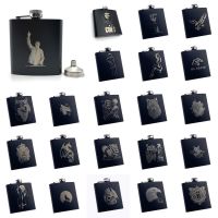 Alalinong B110 Black Hip Flask 6 Oz Stainless Steel Personalized Laser Engraved Flask Alcohol Liquor Whiskey Rum With One Funnel