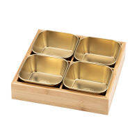 Nine Grid พาเลท304สแตนเลสผสม Platter ไม้ไผ่และไม้พาเลท Creative Tableware Hot Pot ซอสจาน Snack