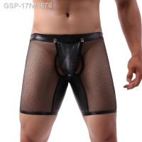 ✵ กางเกงเลกกิ้ง17fw4676 Masculina De Couro ชุดชั้นใน Pu Malha Transparente Com Botão Virilha Aberta Cuboxer Bumbum Aberto Visual Molhado Gay Roubalada