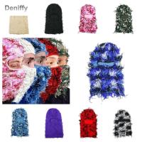 DENIFFY Skullies หมวกถักหมวกหมวกไอ้โม่งความสุขลายพราง Seluruh Wajah สกีลำลองหมวกแก๊ปผู้ชายขี่จักรยาน